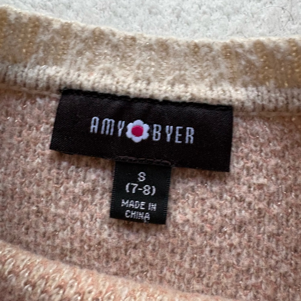 Amy Byer Girls Daisy Knit Sweater | Cream & Brown | Size 7/8 - Picture 3 of 4